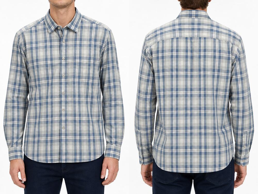 UNTUCKit Men's Blue Plaid 100% Cotton Wrinkle-Free Long Sleeve Shirt Small